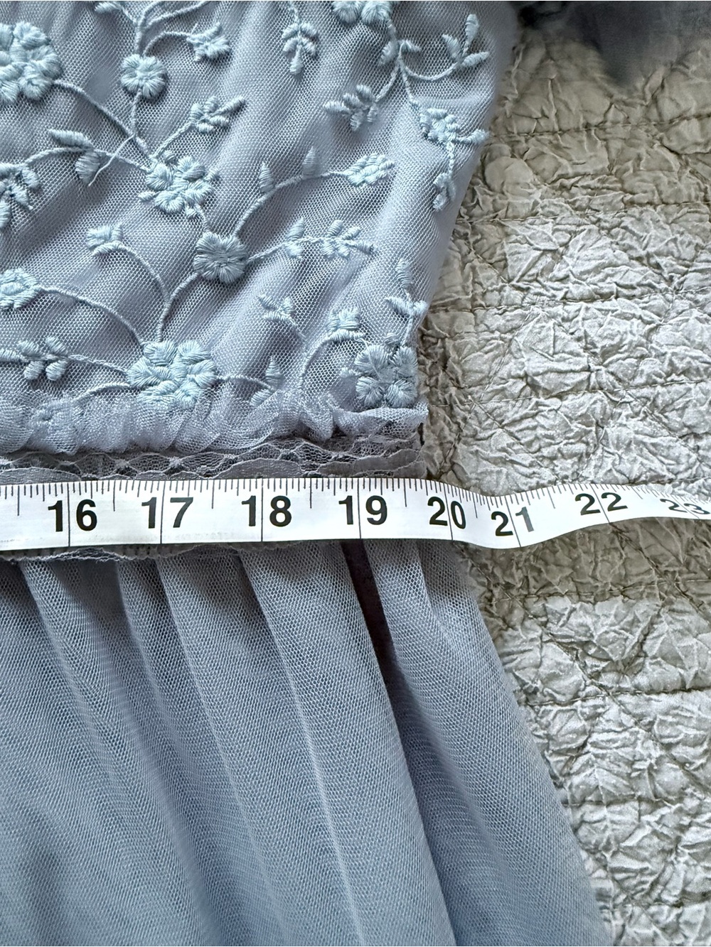 JessaKae Harper Slate Blue floral Embroidered Tiered Tulle Dress, like new 2x - Picture 14 of 14